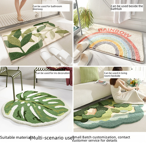 Cross-border simple water-absorbent thickened bathroom floor mats, door-to-door home flocked anti-slip mats, bedroom floor mats