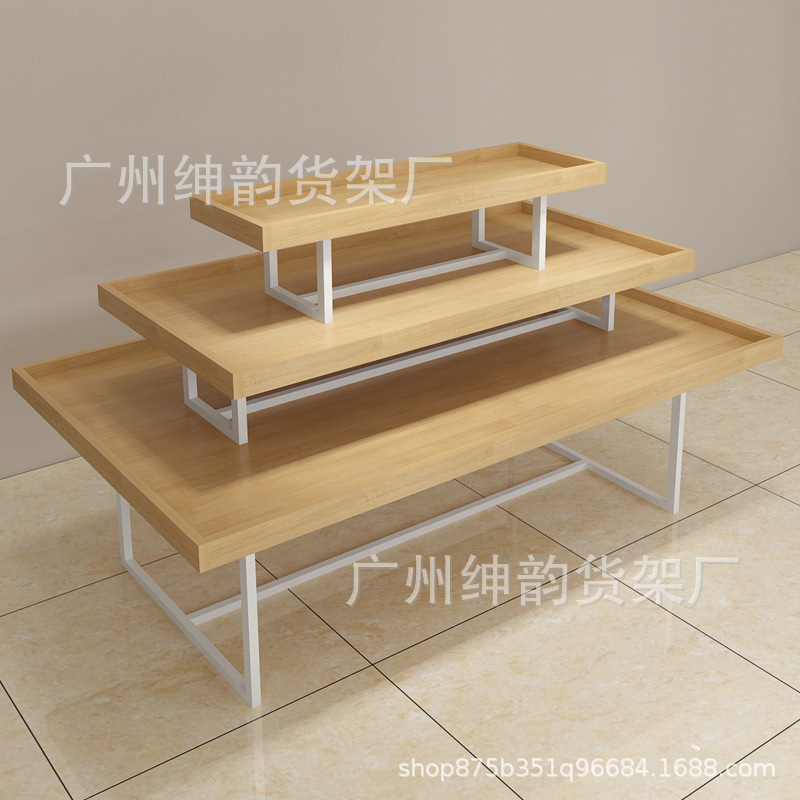 优品货架化妆品店流水台母婴店三层高低展台钢木货架厂家批发