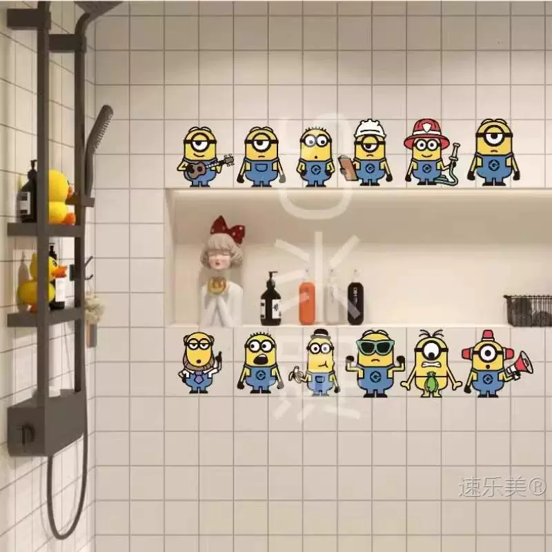 Наклейки для ванной комнаты с миньонами, водонепроницаемые наклейки для ванной комнаты, настенные наклейки, самоклеящиеся наклейки, настенные наклейки, настенные наклейки, настенные наклейки