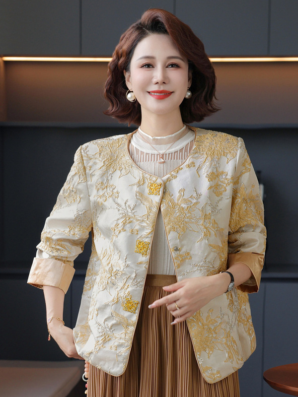 妈妈秋装新中式国风外套2025新款中老年女春秋季短款夹克刺绣上衣|undefined