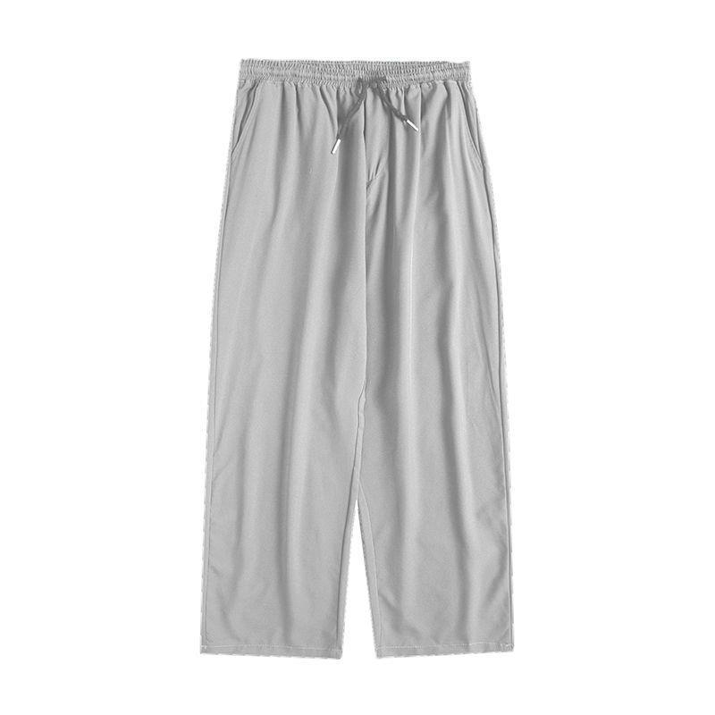Summer Ice Silk Pants Men's Simple Loose Straight Pants Men's Casual Pants Cropped Fashionable All-match Wide-leg Pants Men's