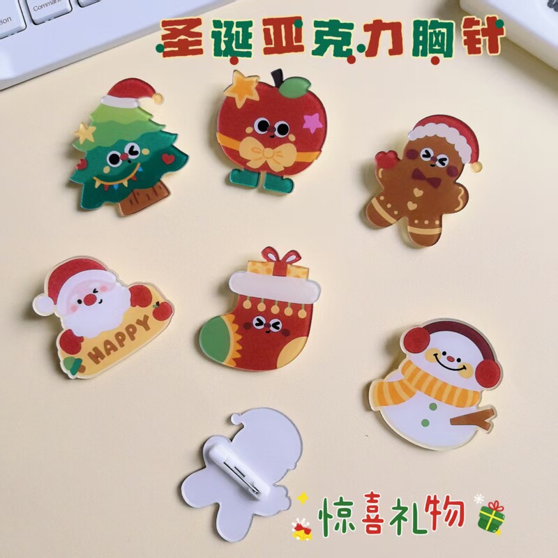 Christmas Series Brooch Student Acrylic Decorative Pin Cartoon Bag Pencil Case Decorative Accessories Christmas Small Gift