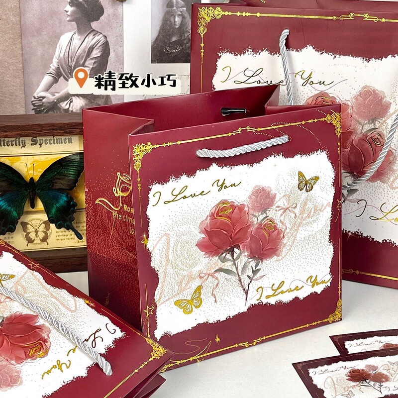 高级鎏金玫瑰礼品袋轻奢ins风复古高颜值节日浪漫礼物精美手提袋|undefined