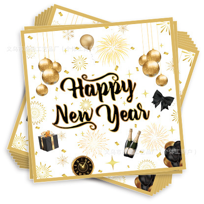 2026新款Happy New Year新年派对餐具倒计时聚会黑金新年派对桌布|undefined