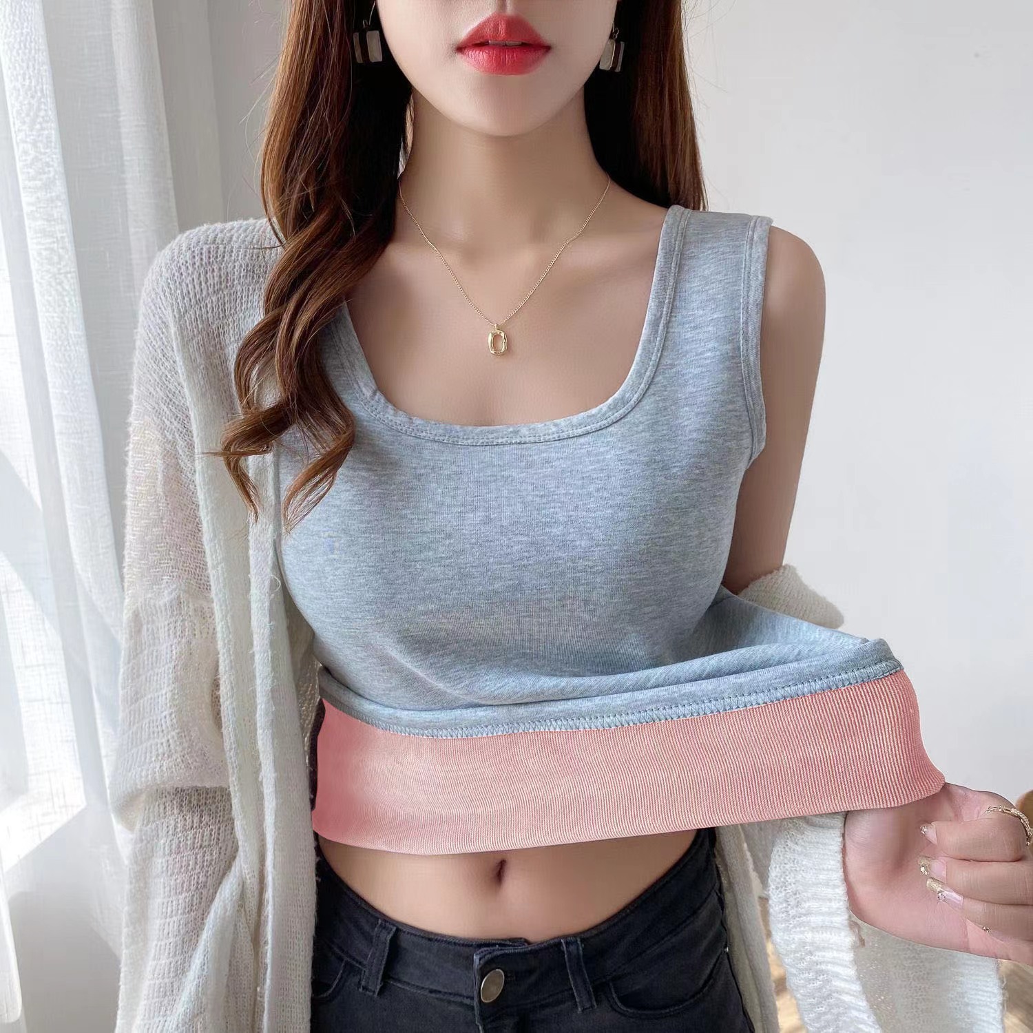 Otoño e invierno camisola cálida de las mujeres forrada de lana engrosada cuello redondo slim fit ropa interior retro Super caliente Top camisa de fondo de las mujeres