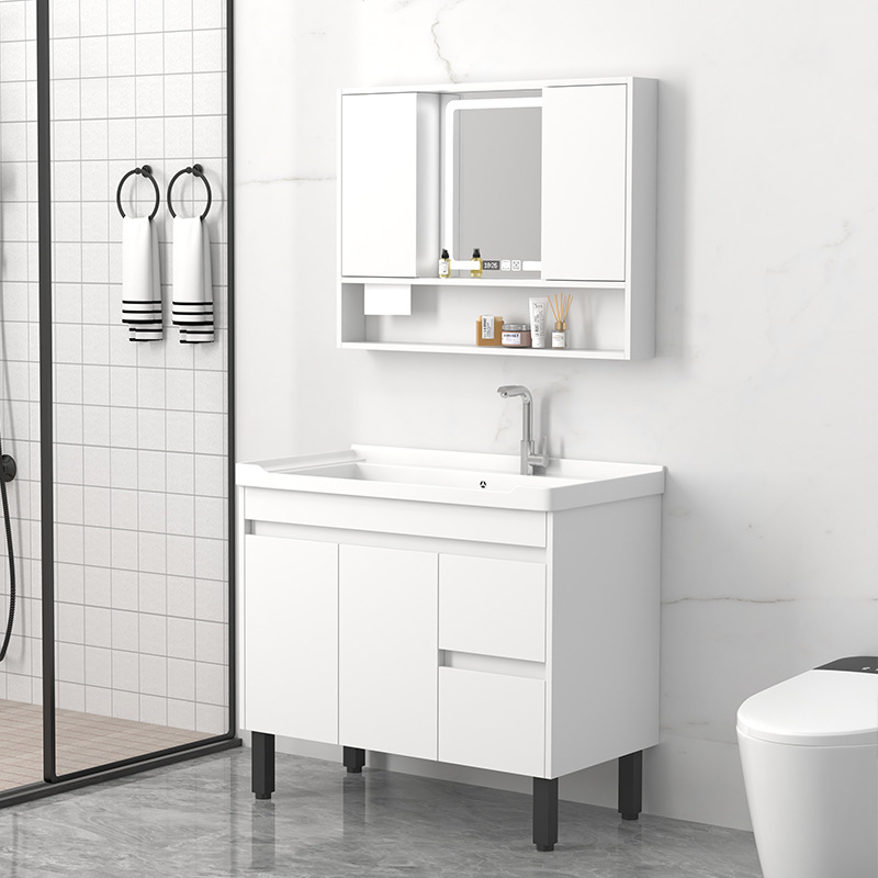 gabinete de baño de madera maciza piso lavabo de mano gabinete de lavabo de cerámica integral con tablero de fricción gabinete lavabo balcón lavabo