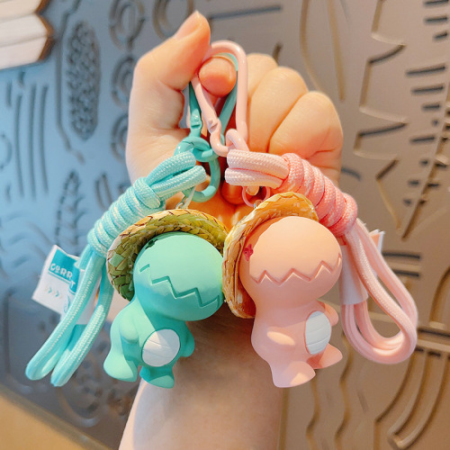 Cartoon Cute Resin Straw Hat Dinosaur Keychain Couple Keychain Car Bag Pendant Small Gift Wholesale