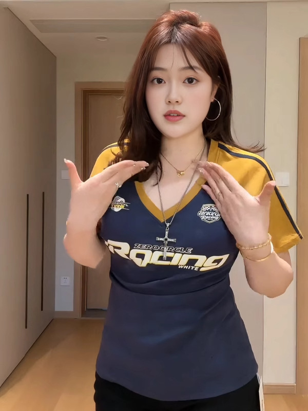 アメリカンスタイルの右肩プリント半袖Tシャツ、夏のホットガール向け、スリムショートデザイン、スリムコントラストカラートップイン|undefined