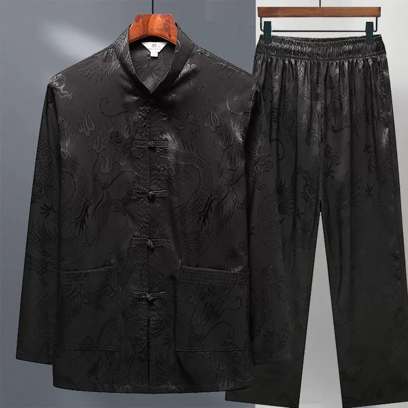 Новый китайский костюм Тан для мужчин среднего и пожилого возраста с длинными рукавами