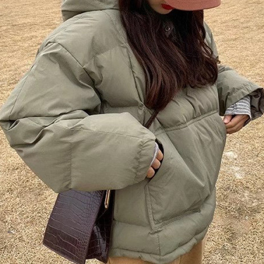 韩国东大门女装秋冬新款韩版开叉纯色卫衣套头面包服棉服