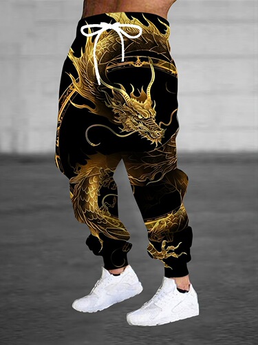 TEMU Bestselling Air Layer Waistcoat Pants 3D Printed Dragon Pattern Series Cuffed Pants