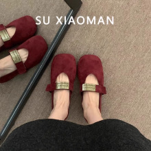 金属扣软底玛丽珍鞋女2025春新款一字扣带圆头气质单鞋平底奶奶鞋