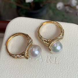 中古风淡水爱迪生戒指10-11mm正圆基本无瑕皮光细腻通透纯银配件