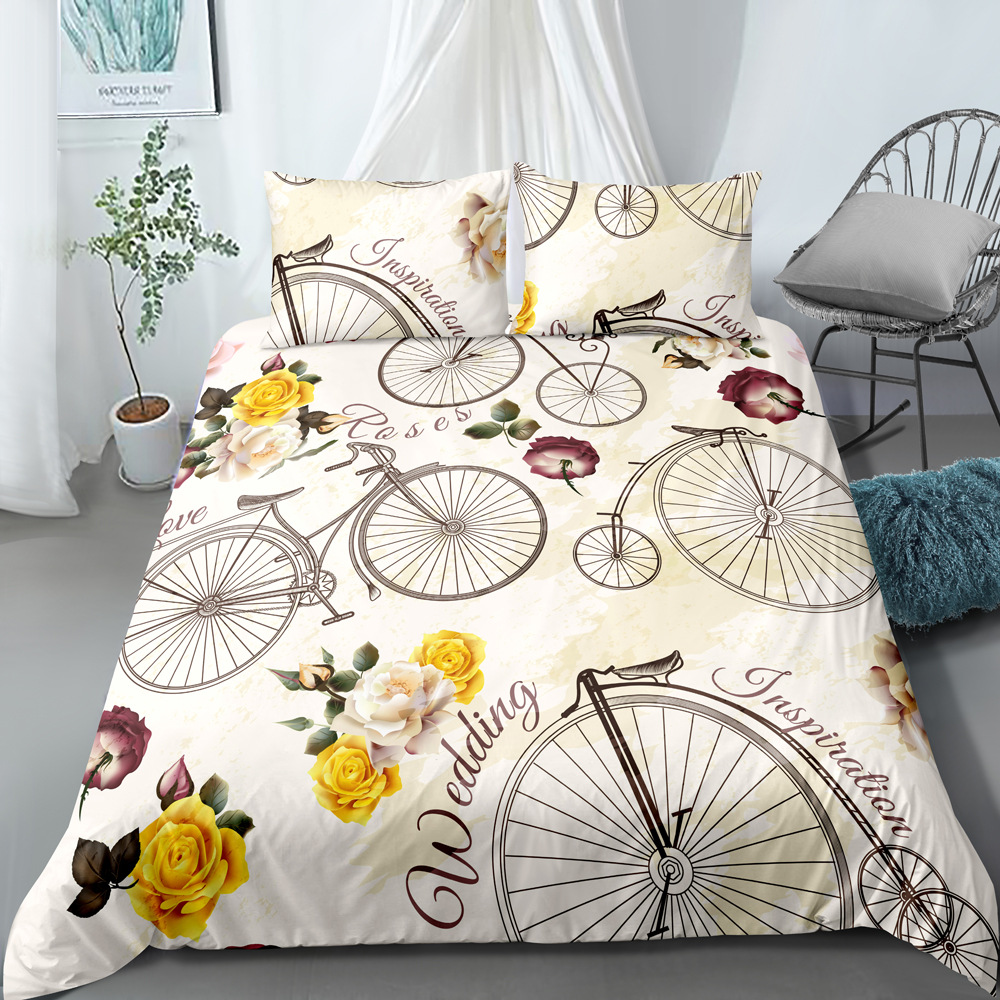 New plant flower bedding and pillowcase three piece set with digital printing of 90g brushed home textile can be_voghion.com