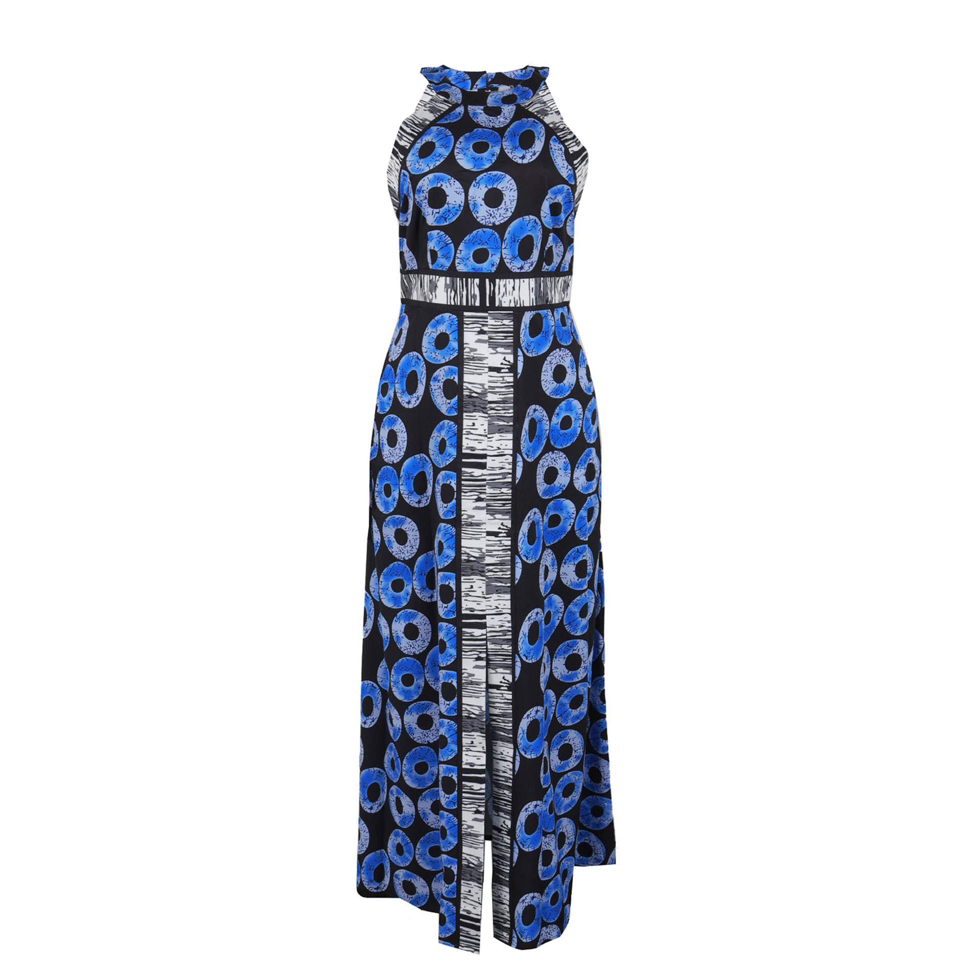 Women's Printed A-line Dress With Fitted Waist And Front Slit_voghion.com