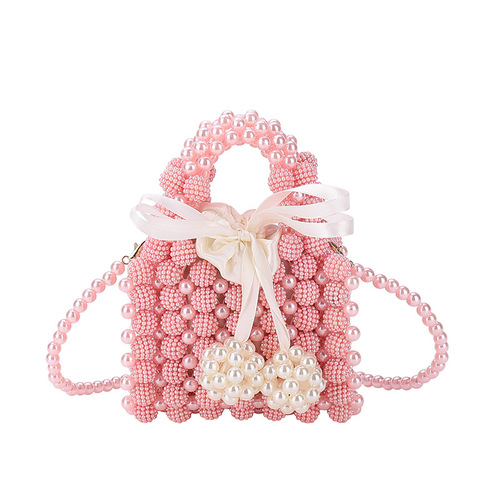 Fairy bag summer new 2024 forest bow style handbag ins crossbody pearl woven bag trendy