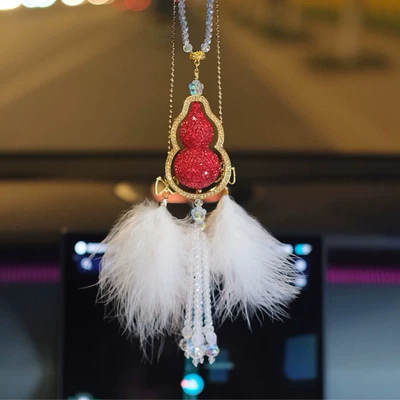 electric car interior decorations car – Car hanging - diamond-gourd-pendant-red-feather-pendant-gift-box-no-specifications