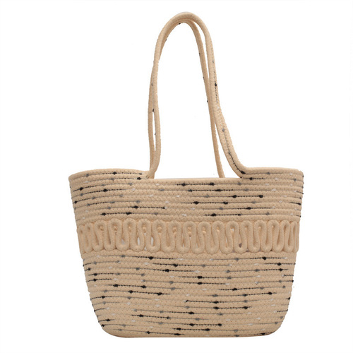 Shoulder bag hollow cotton woven bag new summer large capacity French straw bag seaside vacation beach bag for women