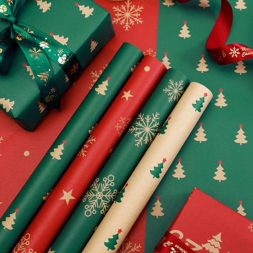 New trendy Christmas wrapping paper, New Year's Eve gift paper, Christmas tree snowflake floral gift wrapping paper