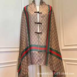 专供跨境百搭高级感披肩仿真丝印花轻奢风夏季出游防晒沙滩巾