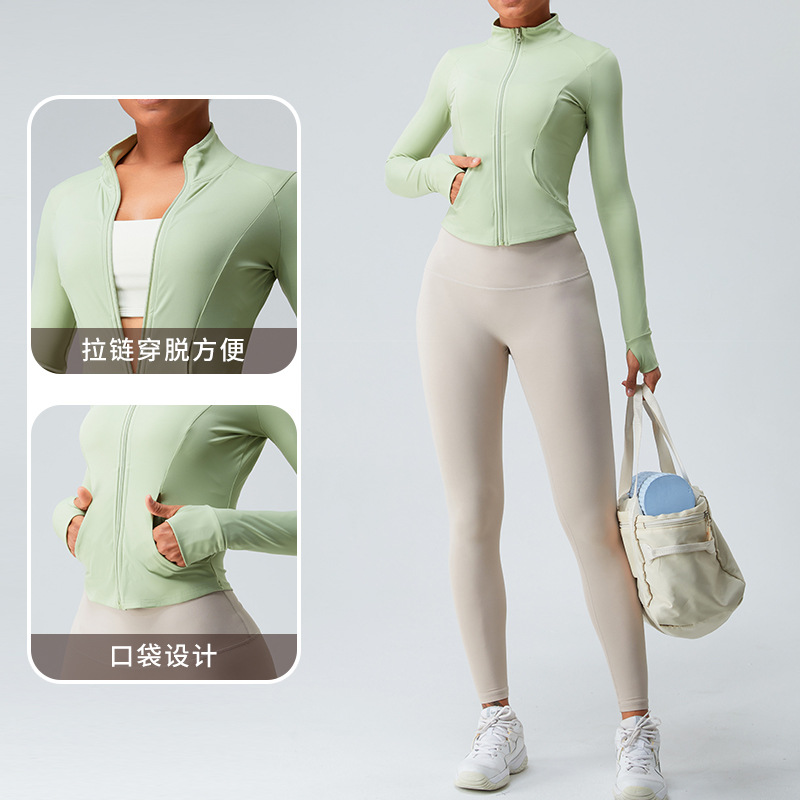 Otoño nueva cremallera chaqueta de yoga mujer desnuda de manga larga ropa de entrenamiento deportes al aire libre ropa de yoga delgada superior
