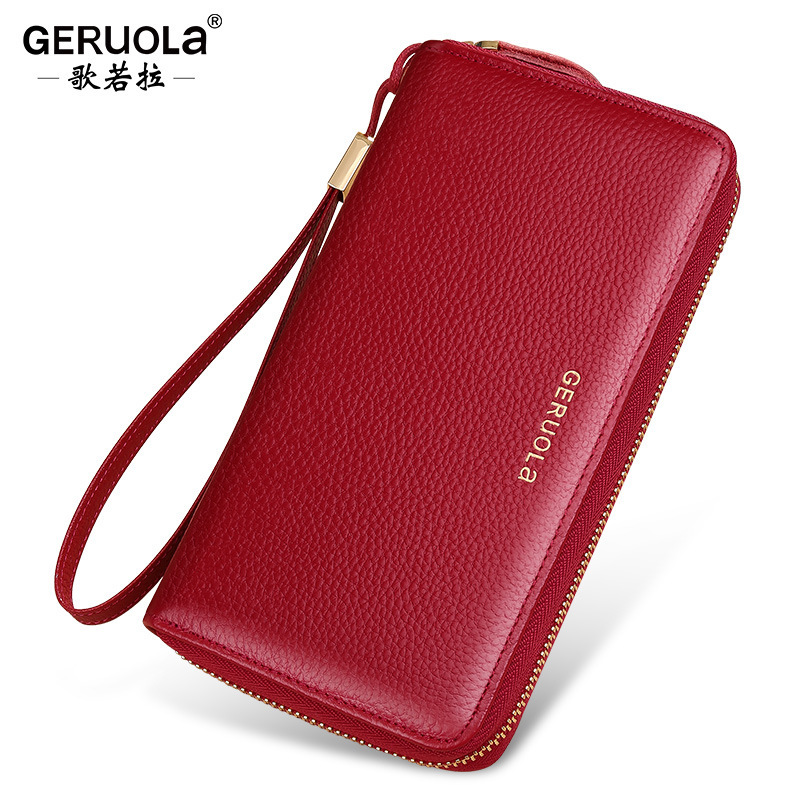 Cartera explosiva de comercio exterior para mujer cremallera larga simple y elegante bolso de mano de gran capacidad primera capa billetera de piel de vaca cuero