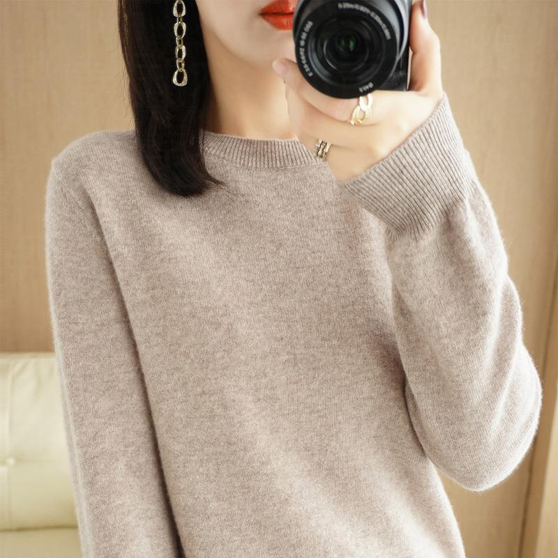 New Autumn and Winter Round Neck Knitwear Women's Pullover Knitwear Pure Color Long-Sleeved Women's Thin Inner Short Bottoming Shirt