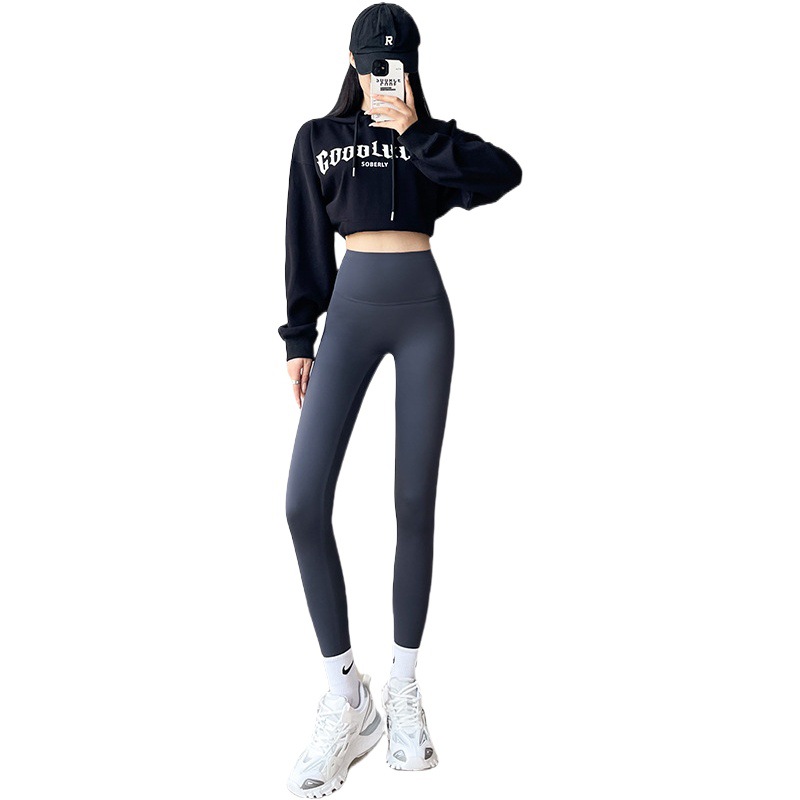 Leggings de yoga negros de cintura alta, finos, sin costuras, con control de abdomen y efecto levanta glúteos, para mujer, ideales para verano y uso exterior.