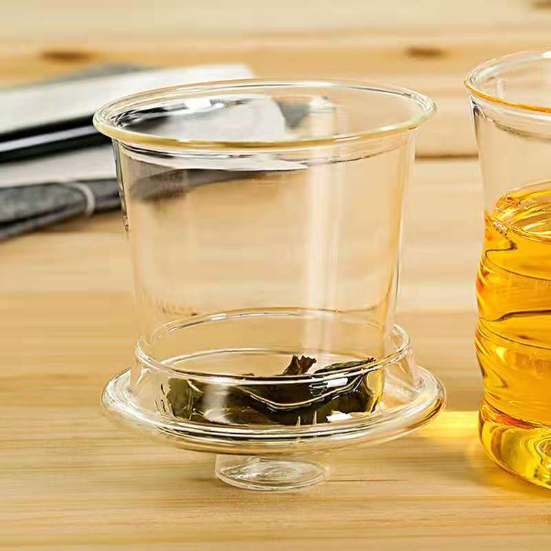 高硼硅玻璃泡茶杯办公室水杯竹节三件杯家用透明茶水分离泡茶杯