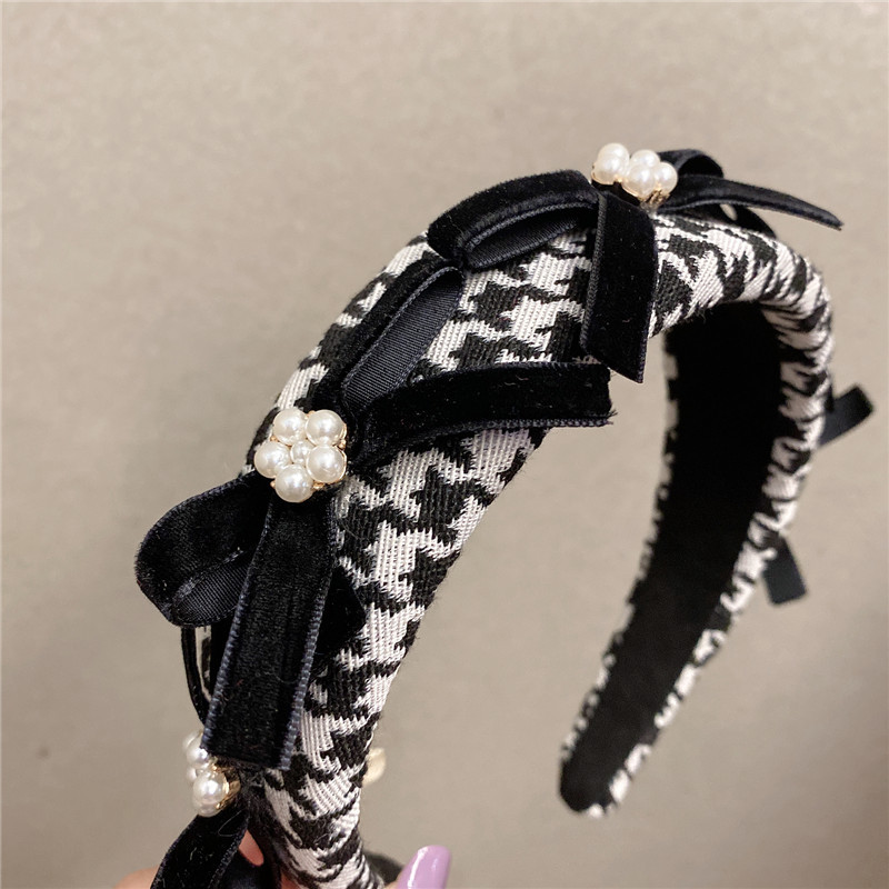 Korean Dongdaemun Same Product Houndstooth Simple Hairband Girly Temperamental Hairpin Ins Internet Celebrity Bow Headband display picture 4