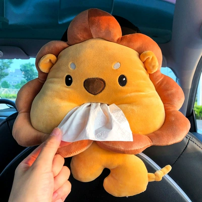 Car Tissue Box, Car Armrest Box, Paper Box, Car Interior Decoration Hanging Creative Cute Cartoon Plush Peihui (Car tissue box/set) - little-lion-tissue-paper