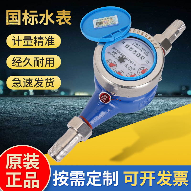 水表家用钢罩钢接国标水表出租房公寓自来水表DN15机械湿式水表