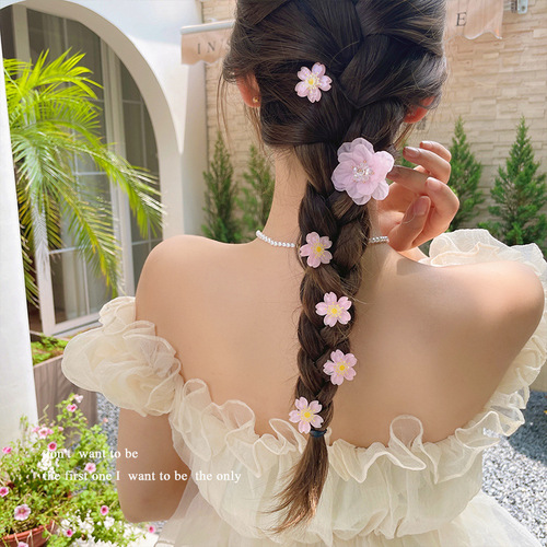 Charming Fairy Tale Cherry Blossom Hair Pin Kids' Headband Sweet Princess Braided Hair Clip Summer Girl Cute Flower Edge Hair Clip