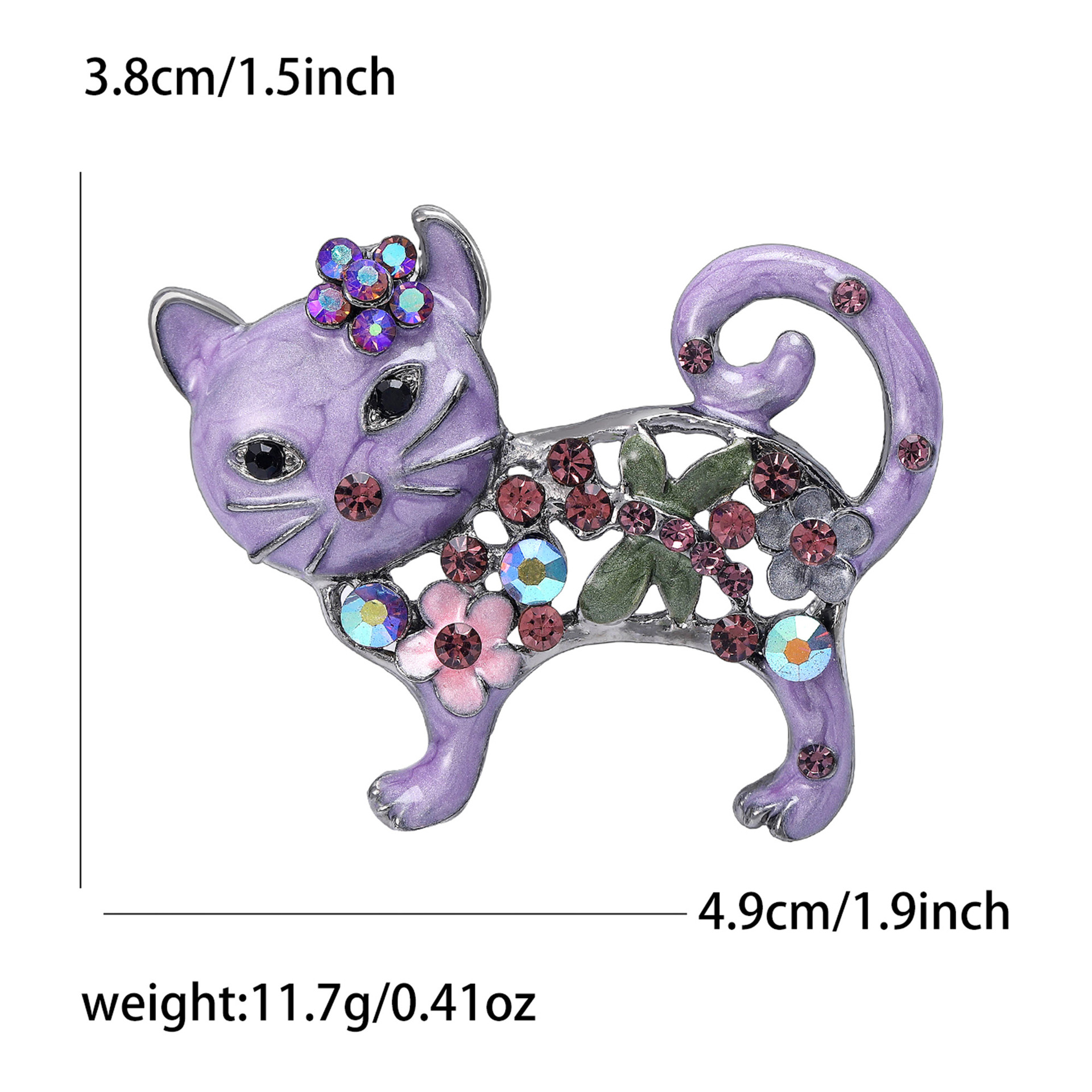 Broche de gatito esmaltado con incrustaciones brillantes
