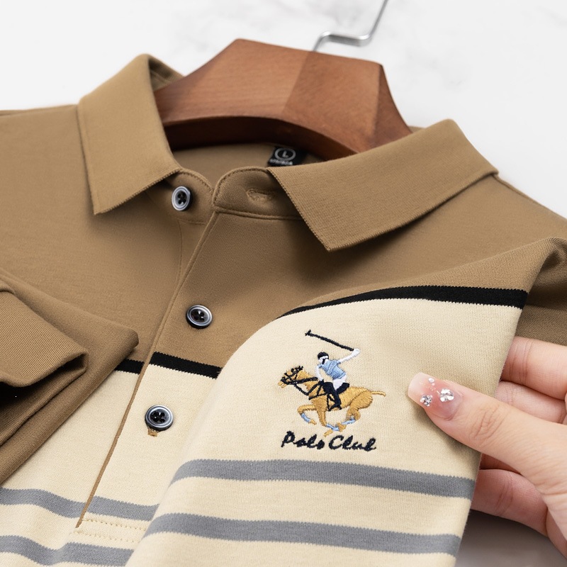 Men's cotton polo shirt, casual, versatile, loose fit, stylish striped men's T-shirt for young and middle-aged men.