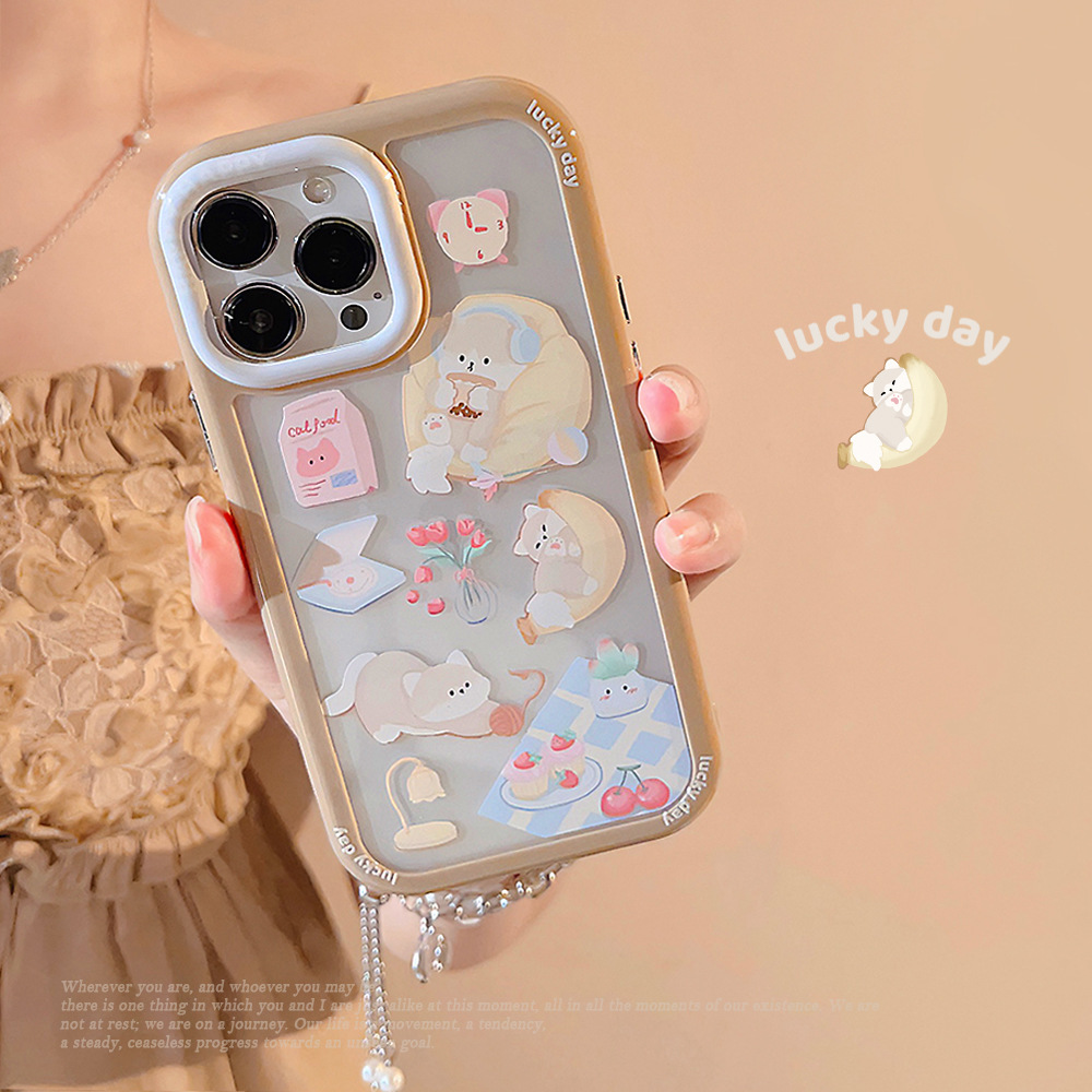 Lazy Cat Suitable for Apple 14 ProMax Phone Case iPhone 13 Acrylic 12 Cute 15 Hard_voghion.com