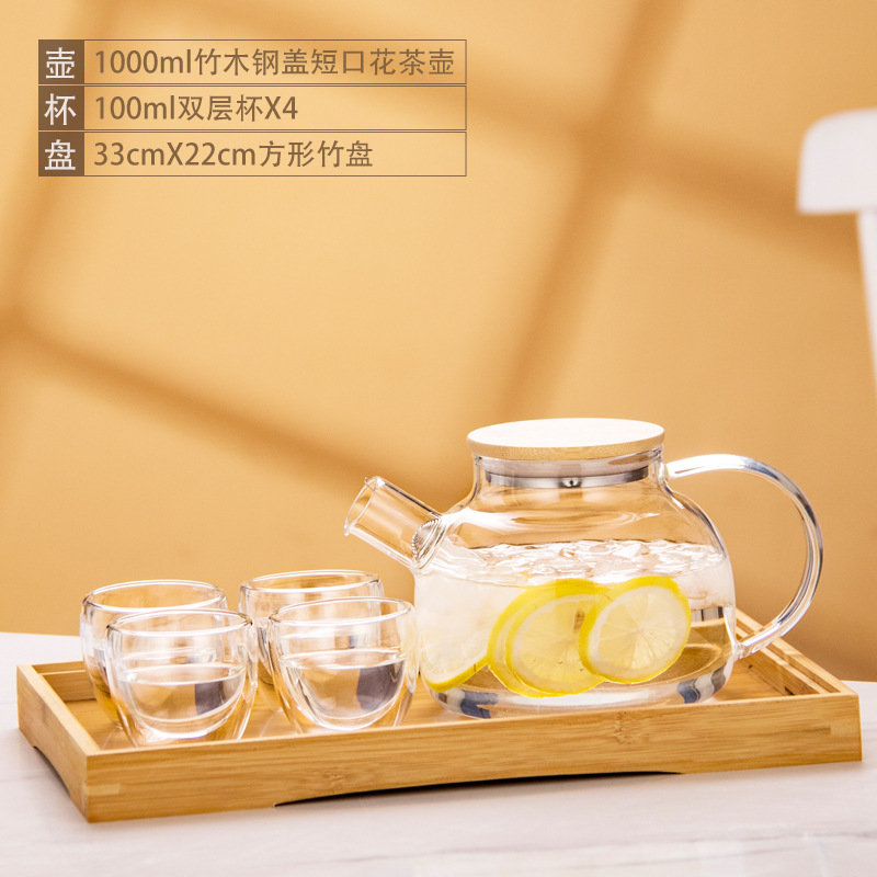 Tetera de vidrio resistente al calor tetera de bambú de gran diámetro olla engrosada tetera de flores y hierba tetera de gran capacidad hervidor de agua fría tetera hirviendo