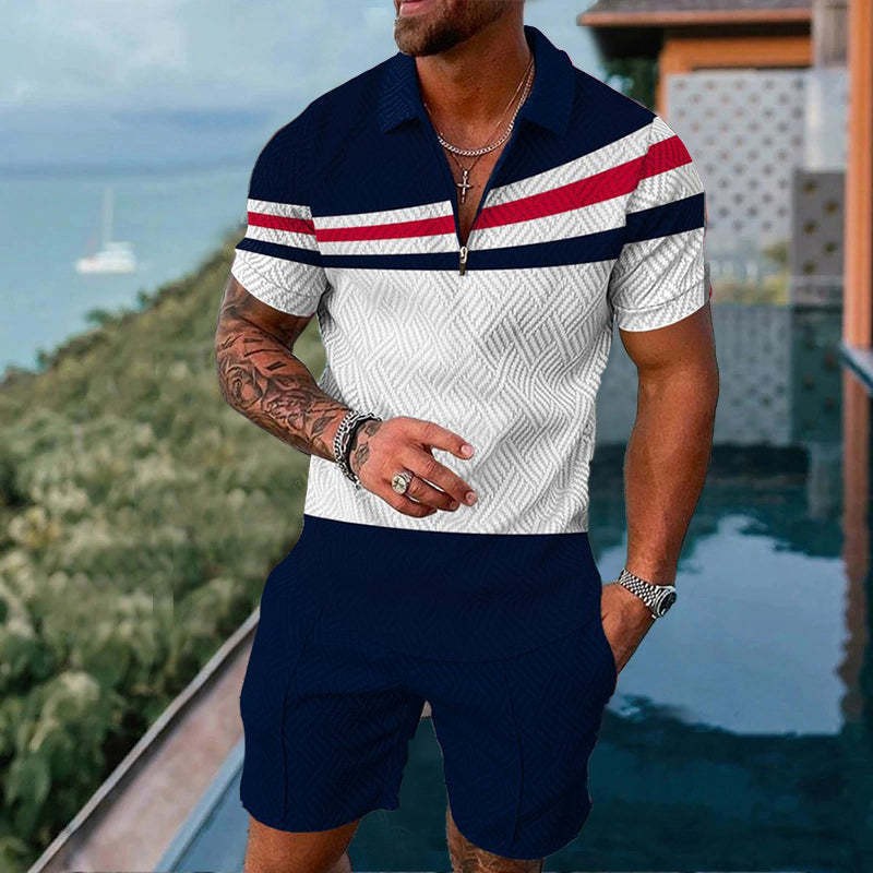 Nuevo europeo y americano transfronterizo de los hombres 3 Polo camisa traje de solapa de manga corta Jersey casual camiseta de los hombres de una sola pieza de entrega