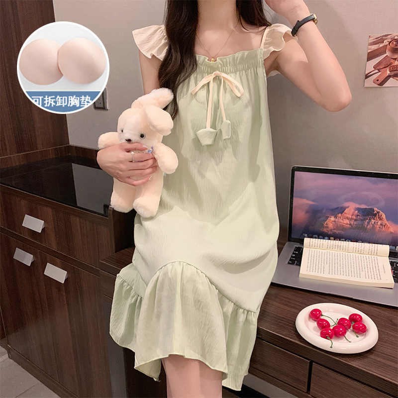 2024 con cojín de pecho ropa para el hogar nubes de verano algodón princesa pijama de viento delgado dulce y sexy vestido de pijama de la niña