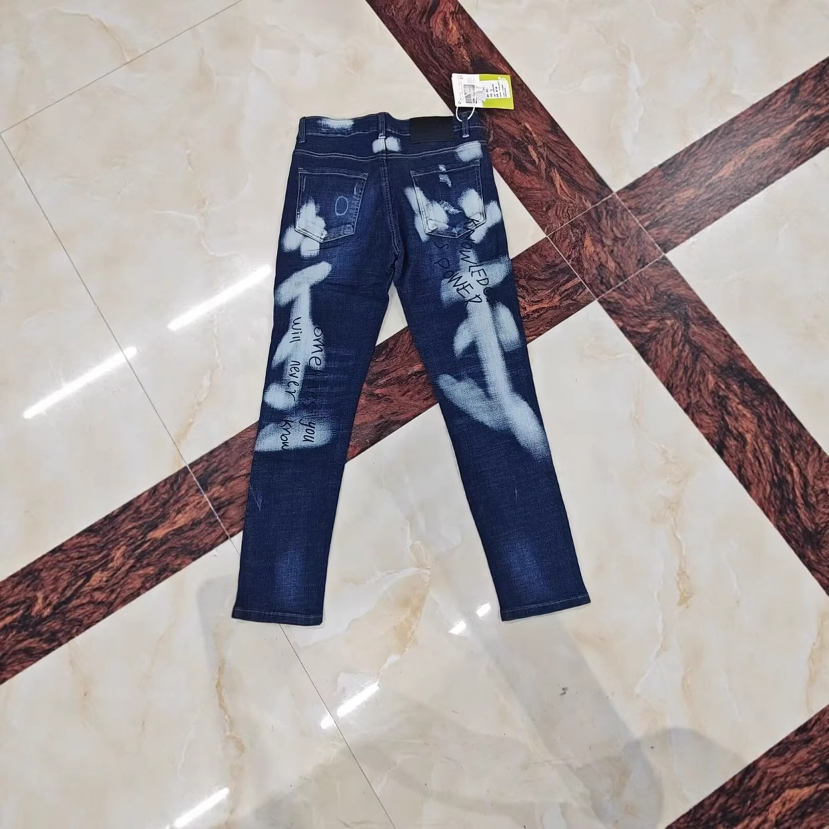 boy 2025 Summer New Cross-Border Inkjet Stretch European And American Men's Jeans Washed Distressed Patched Trendy Brand_voghion.com