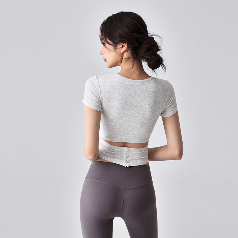 Women's Slim-fit Slimming Pilates Training Fitness Top with Chest Pad Yoga Short-sleeved High-end Professional Running Fitness Clothes