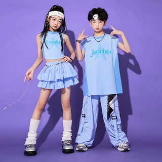 儿童街舞潮服女童爵士舞服装男童嘻哈风表演服女孩走秀演出服夏季