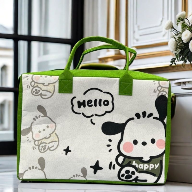 Nueva bolsa de viaje de dibujos animados plegable bolsa de almacenamiento de gran capacidad hermosa bolsa de equipaje de fieltro se puede ajustar la barra de tracción bolsa de espera