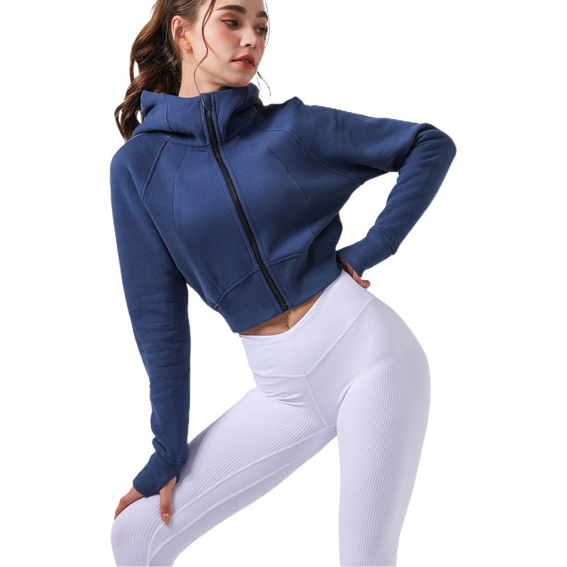 Casual Sports Jacket for Women 2026 Spring Thick Fleece Short Hooded Windproof Jacket Lulu Style Sports Top