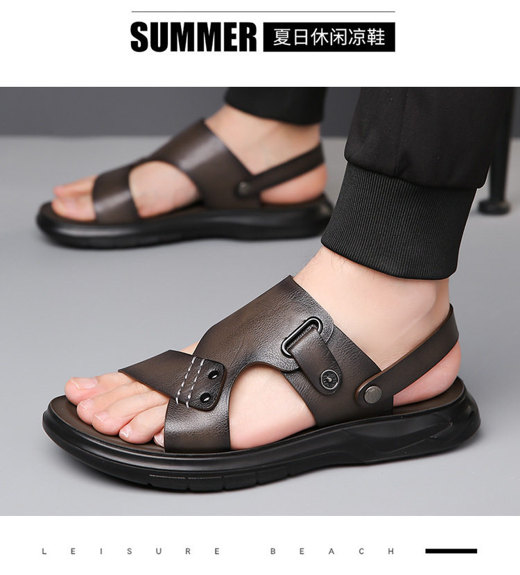 Dép sandal nam đi biển thoáng khí đế mềm chống trượt — Màu nâu, màu xám, màu đen chi tiết 23
