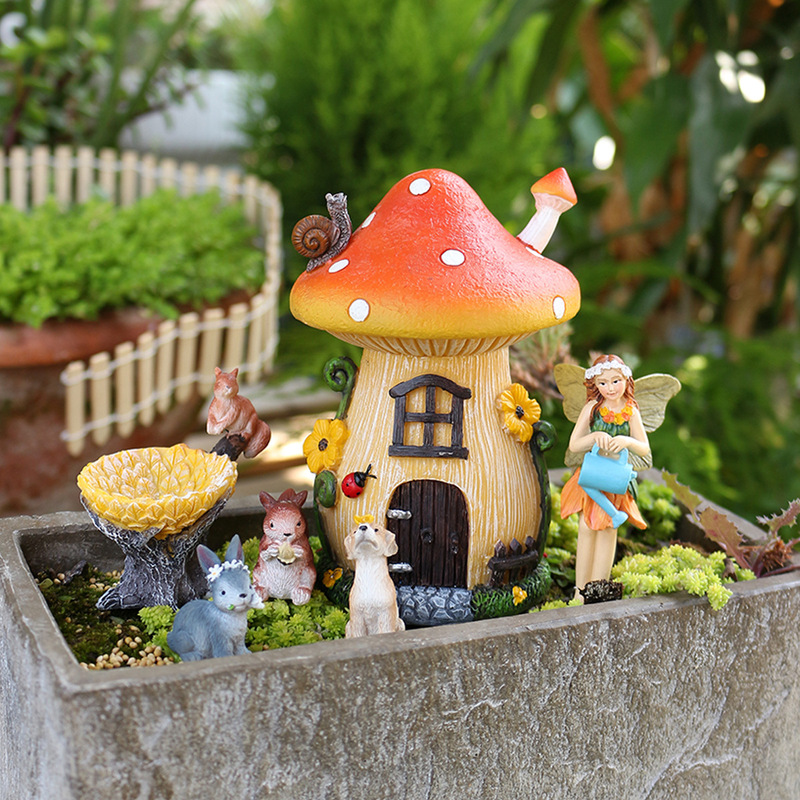 Cross-border new resin mushroom house suit plug-in creative garden bonsai decoration landscape ground plug decoration Cross-border new resin mushroom house suit plug-in creative garden bonsai decoration landscape ground plug decoration