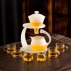 フロスト白高ホウケイ酸ガラス抽出ティーポット工夫泡茶神器怠け者磁気吸引自動茶器セット家庭用