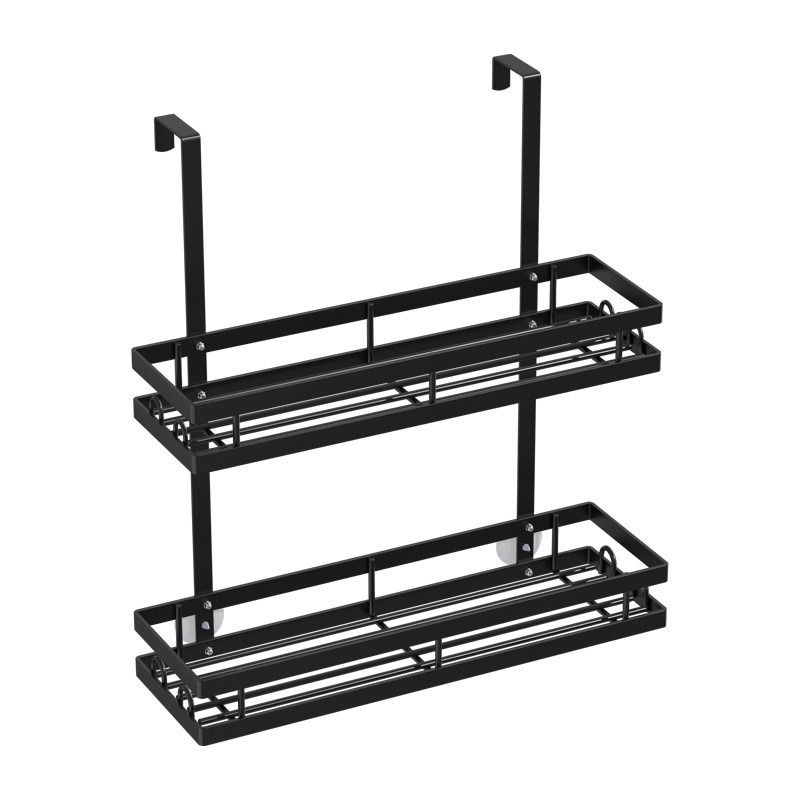 Estante de almacenamiento de baño sin perforación puerta de almacenamiento colgante de pared trasera tipo cesta colgante de doble capa percha de artículos de higiene del baño
