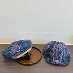 成人款潮牌拼接格子短檐棒球帽秋季韩版新款显脸小贝雷帽鸭舌帽子