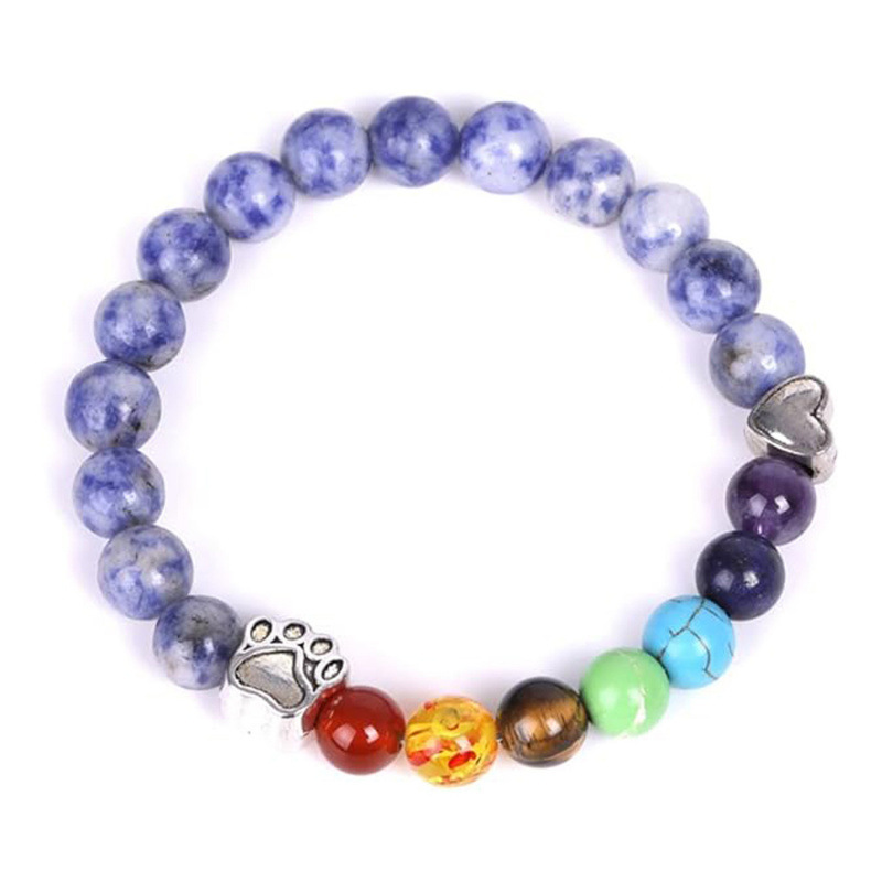 Natural Crystal Bracelet Volcanic Stone Colorful Stone Silver Dog Paw Print Love Yoga Bracelet Blue Stone Dog Paw Bracelet Natural Crystal Bracelet Volcanic Stone Colorful Stone Silver Dog Paw Print Love Yoga Bracelet Blue Stone Dog Paw Bracelet